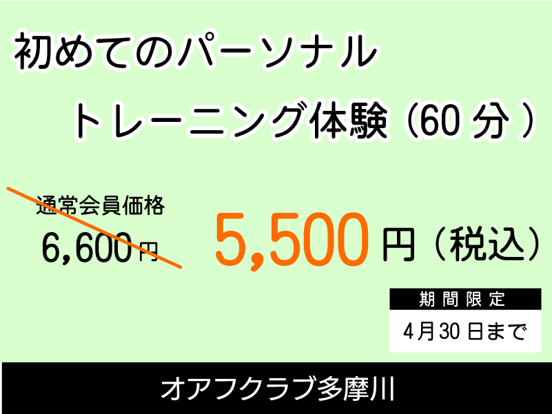 オアフクラブ多摩川パーソナルトレーニング　週2回45分　53,350円